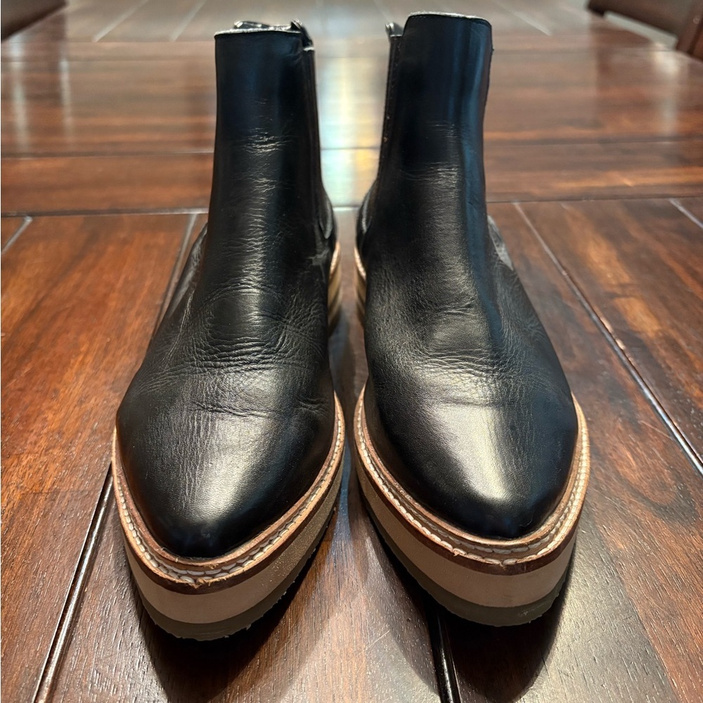 Roolee Prince Boot Platform Ankle Chelsea Pointed Crepe Black Leather Size 8/8.5